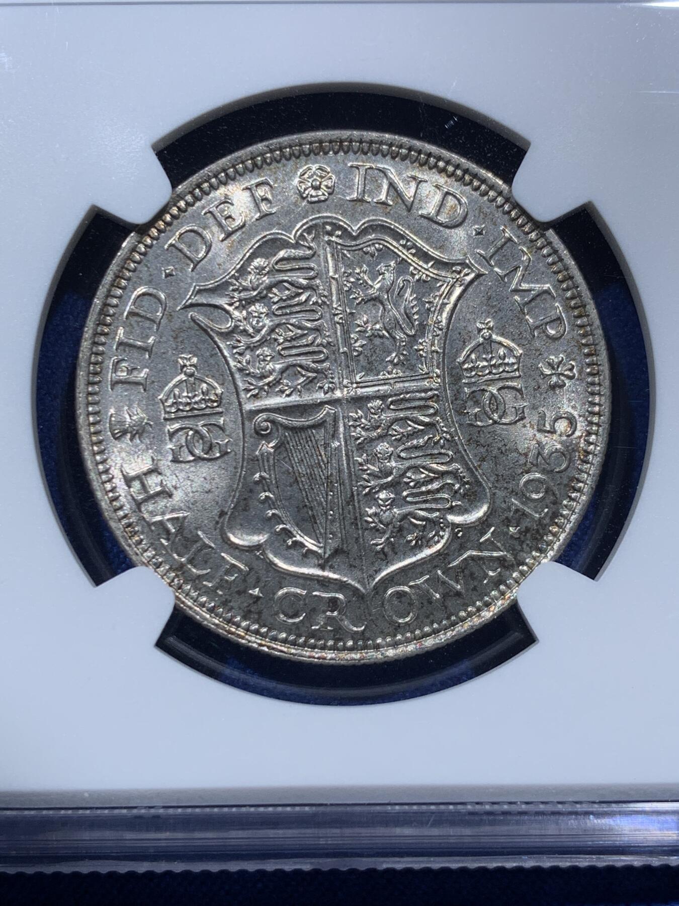 《竞宝斋》第380场 周日，周一 2场连拍 （全场包邮） NGC MS63 英国 1935年 乔治五世1/2克朗银币
