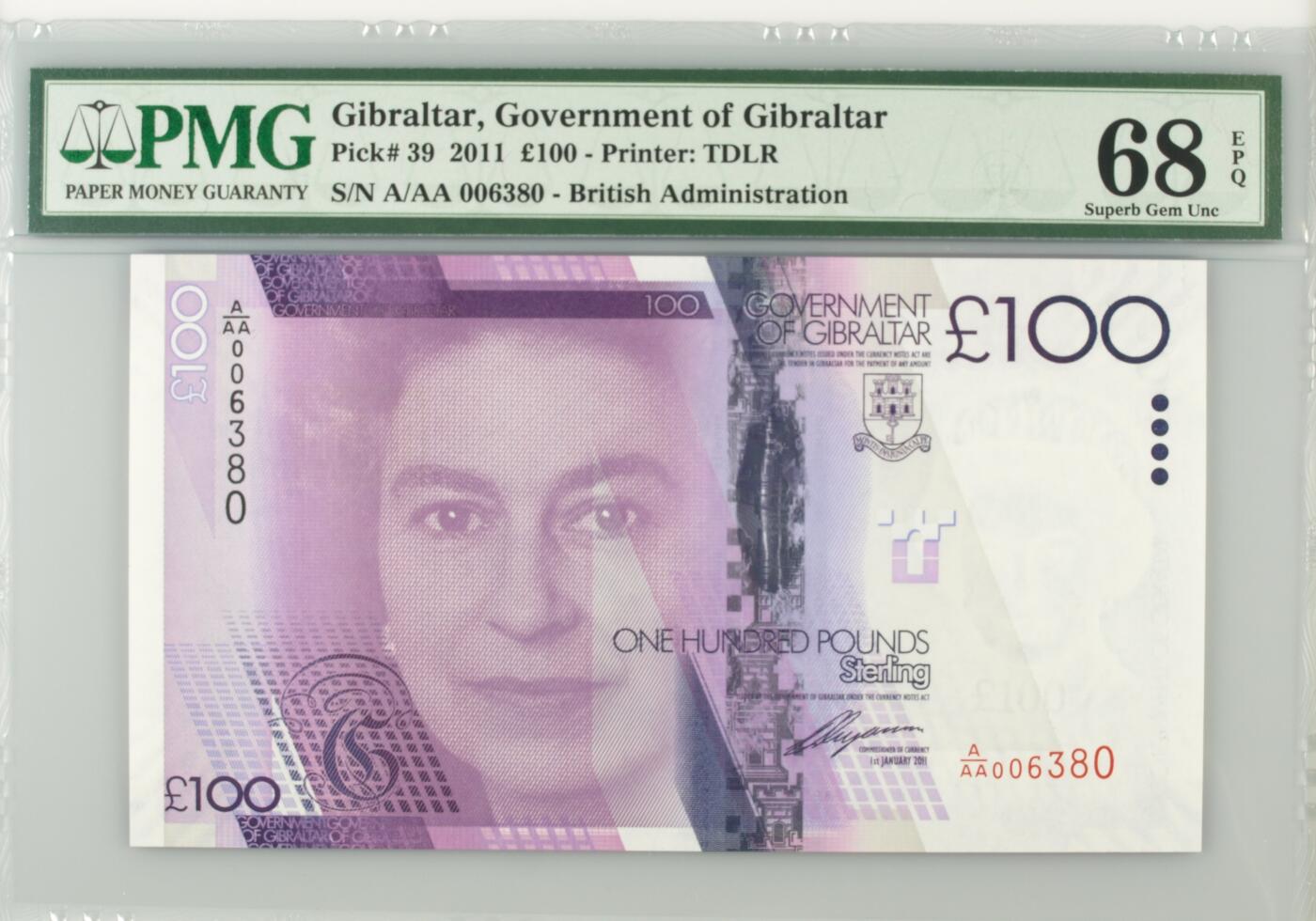 【礼羽收藏】🌏世界钱币拍卖第112期 【PMG68】欧洲，直布罗陀，2011年，100面值