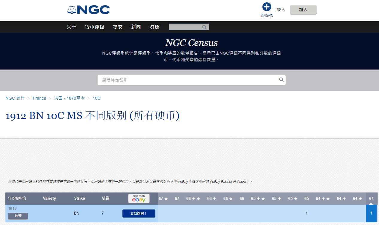《竞宝斋》第381场 周日，周一 2场连拍 （全场包邮） NGC MS64BN 亚军分 法国1912年玛丽安娜女神10生丁大铜币，非常漂亮的设计，更高分仅1枚。巧克力包浆，底板丝滑如绸缎，带有迷人的蓝紫色调。