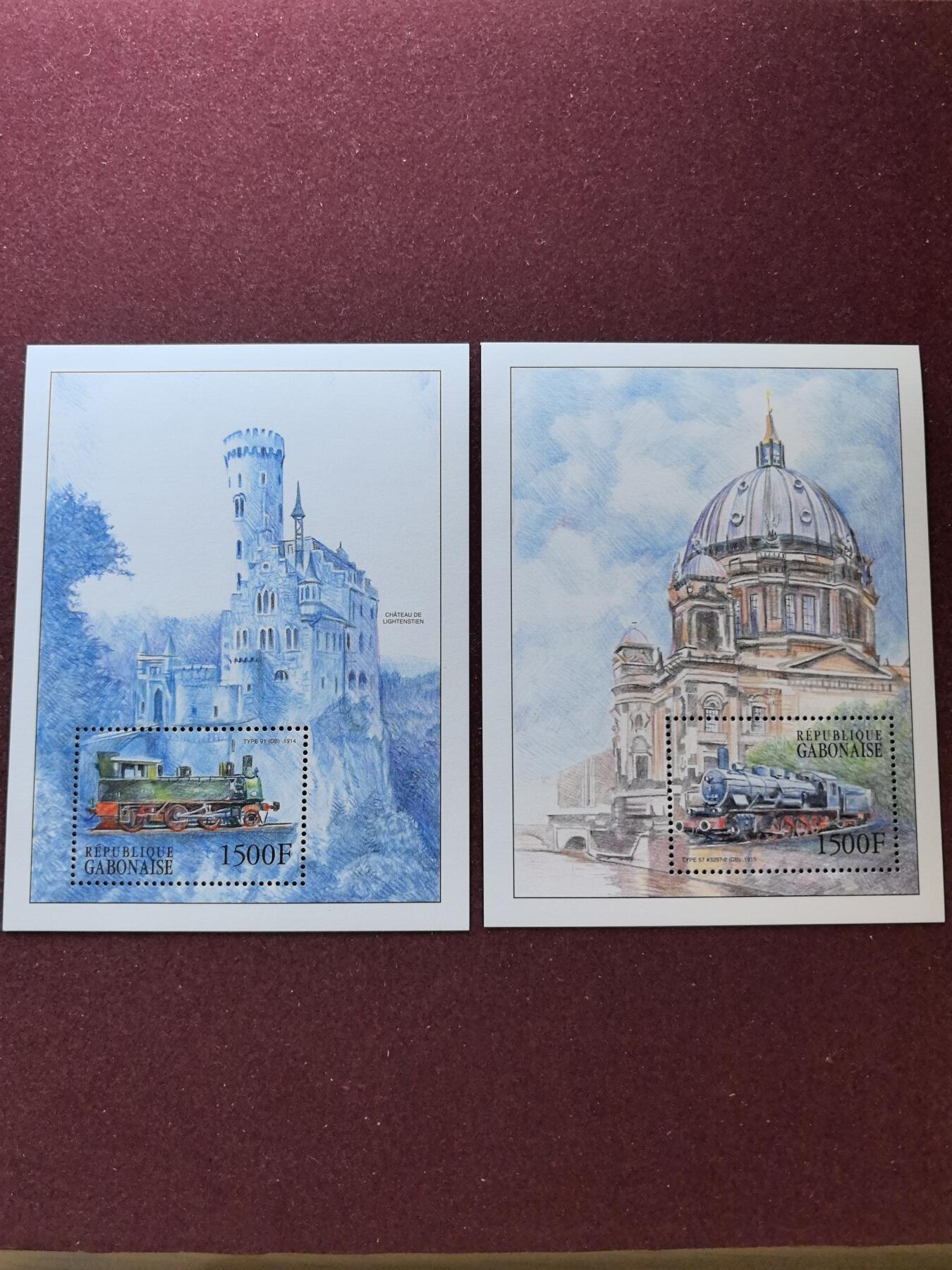 联合阁邮币社™ ——“精品多国邮票” 加蓬 油画风火车小型张