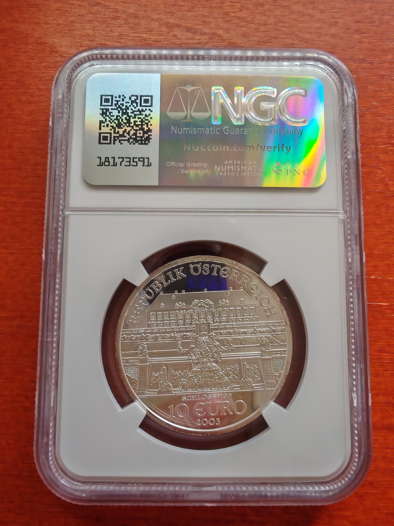 长老汇蛇年精选第十场拍卖 2003奥地利宫殿城堡10欧元精制银币，NGC PF68UC，唯二亚军，更高4枚