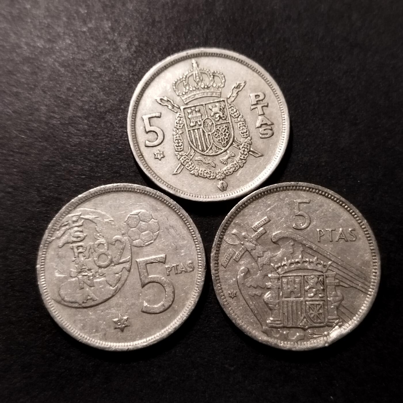 半桥——第十四期，钞票，银币，精制币，高汇币，德国5马克银币组，M组 西班牙5比赛塔三枚（2）