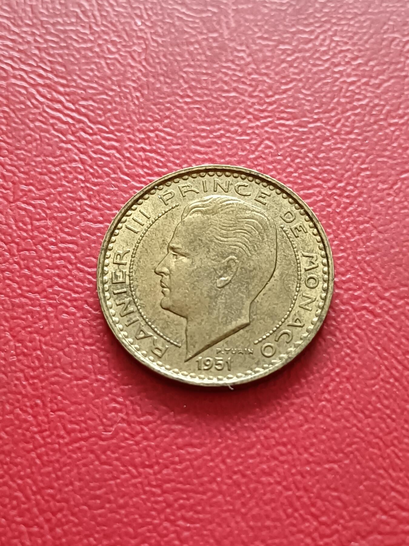【云涧收藏】第二十六场 摩纳哥1951年10法朗，好品