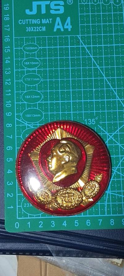 精品毛主席像章拍场 🔥有机章🔥忠字🔥毛主席像章一枚，忠字，有机像章，葵花大五星题材，金粉蹭亮饱满。极美品。尺寸大82毫米，包老包真。某海鲜市场卖358，本店放漏出一枚！