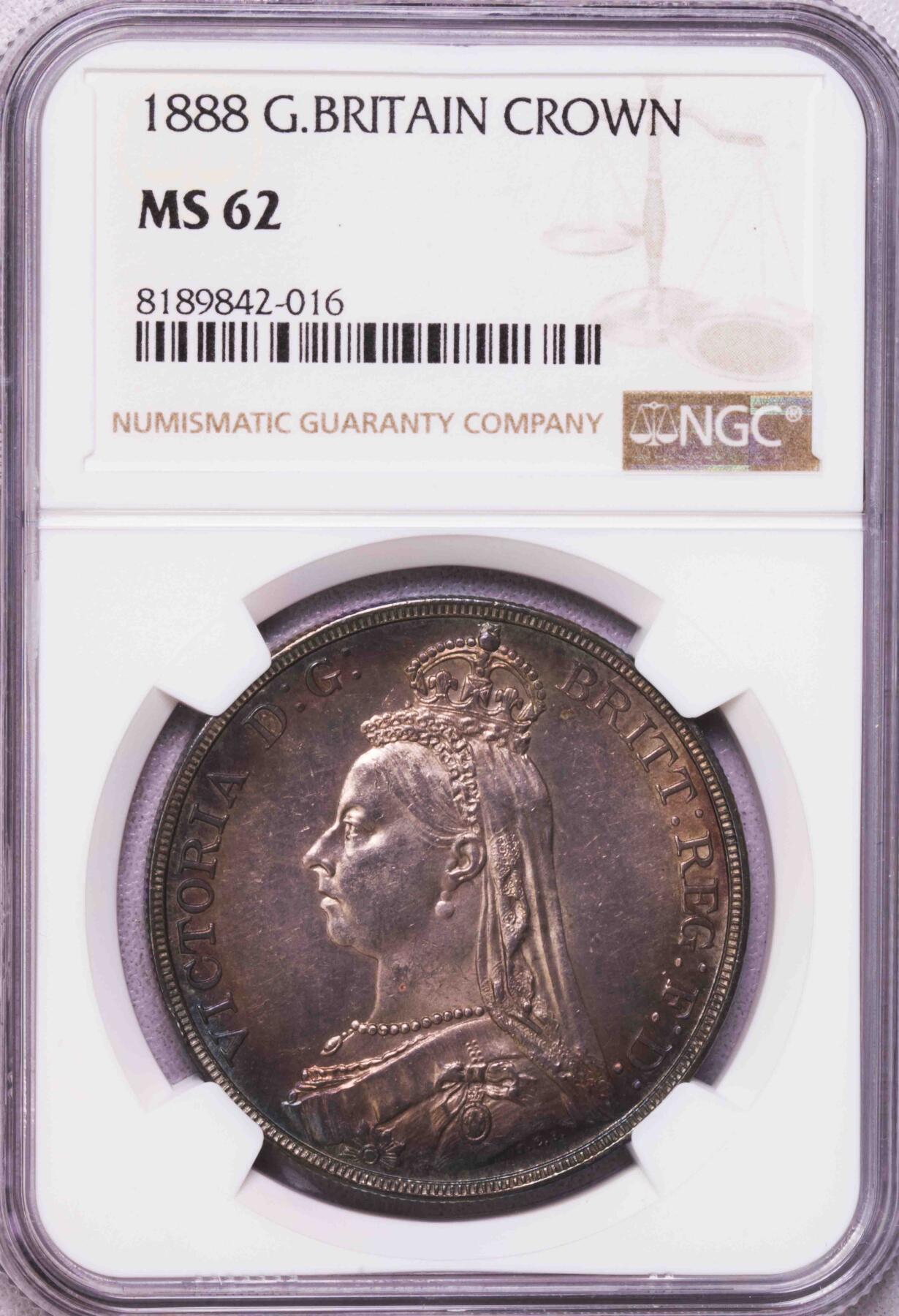 NGC-MS62 1888英国小维高冠马剑克朗 特年