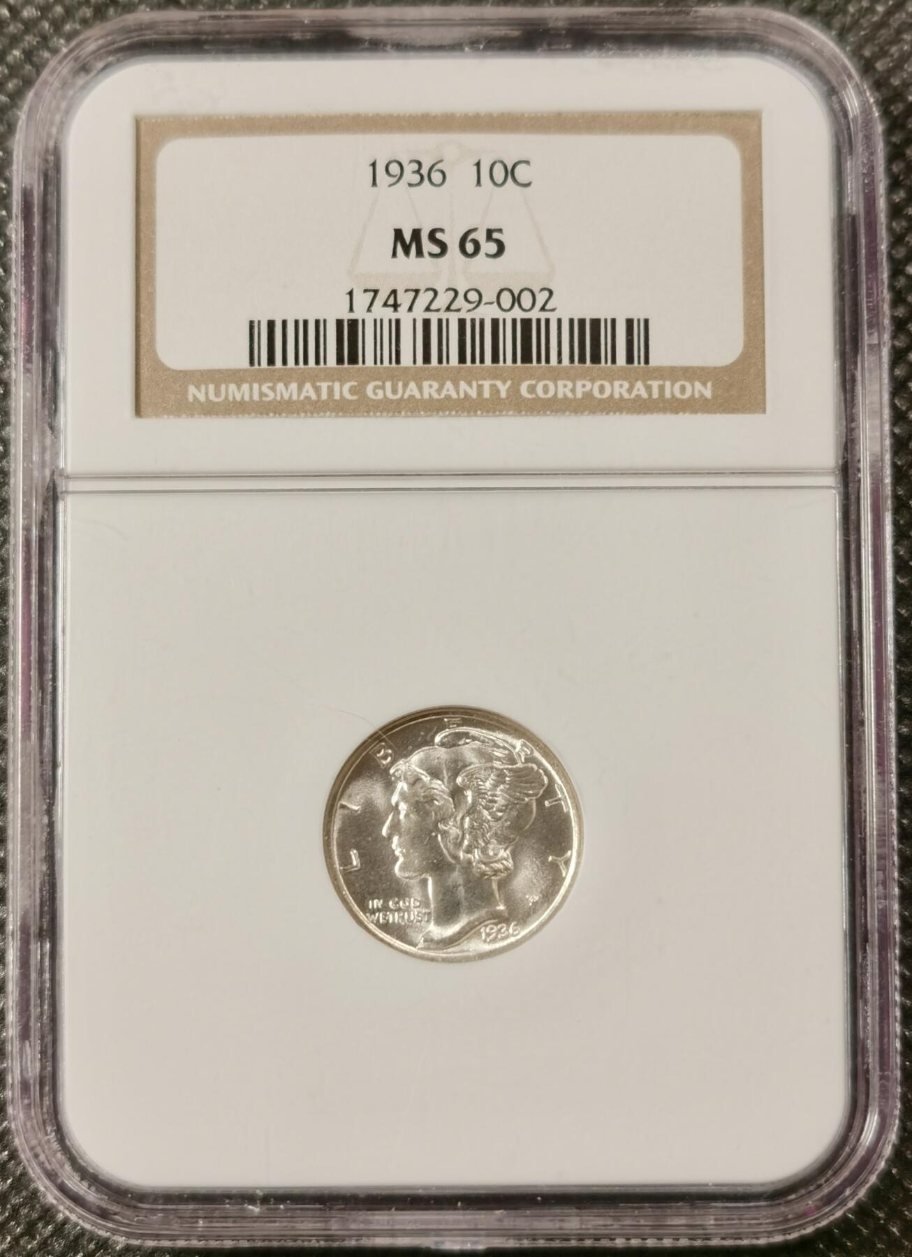  甄臻铺-美国银币专场-世界币章拍卖（第17期），送拍享返佣金等优惠多多 NGC-MS65 1936年美国墨丘利小飞侠，少见年份，老盒子