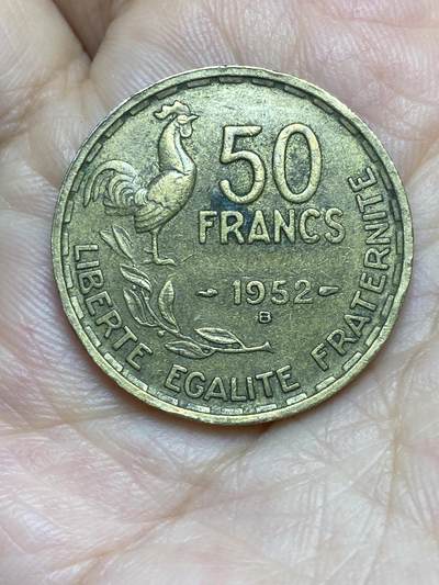 2025年第四十五场(总第七十一场）外国好品散币(免佣金) - 法国🇫🇷1952年50法郎(B版，博蒙莱罗热造，丰饶角加飞翼标)