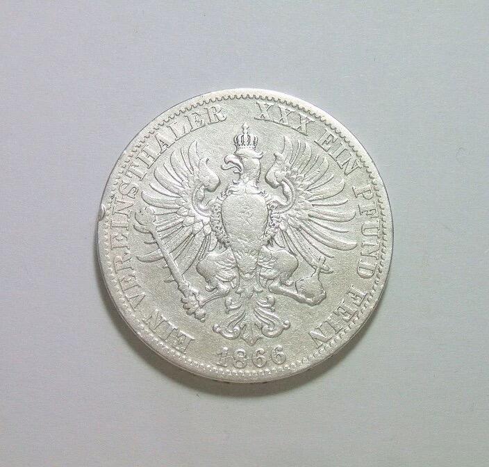 【银】德国普鲁士1866年 威廉一世洋葱头1泰勒银币 好品
