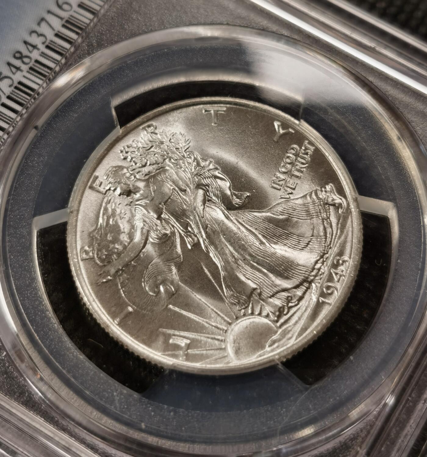  甄臻铺-美国银币专场-世界币章拍卖（第17期），送拍享返佣金等优惠多多 PCGS-MS66 1943年美国行走女神半美元银币，少见高分