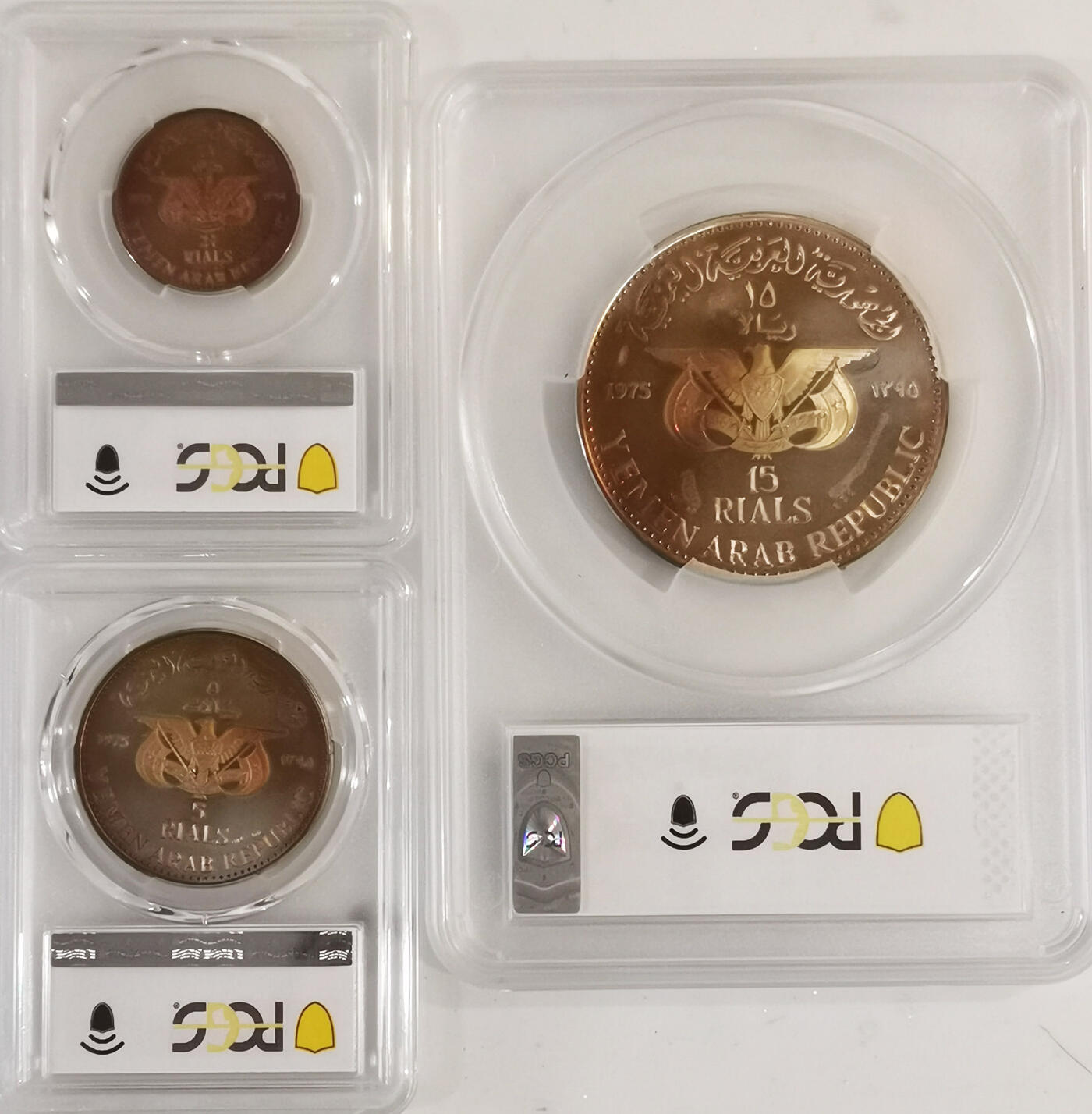 PCGS-PR65/66DCAM 1974也门大钱包银币三枚套 稀缺品种