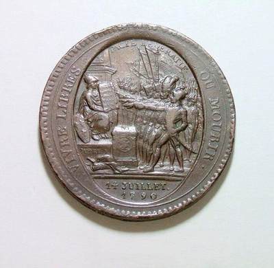 法国1792年 大革命莫奈龙5索尔高浮雕大铜币章 40MM - 法国1792年 大革命莫奈龙5索尔高浮雕大铜币章 40MM