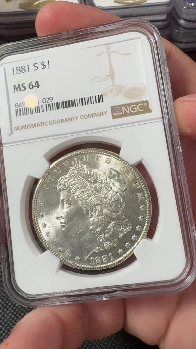  甄臻铺-美国银币专场-世界币章拍卖（第17期），送拍享返佣金等优惠多多 NGC-MS64 1881年S版美国摩根，低评，PL质感