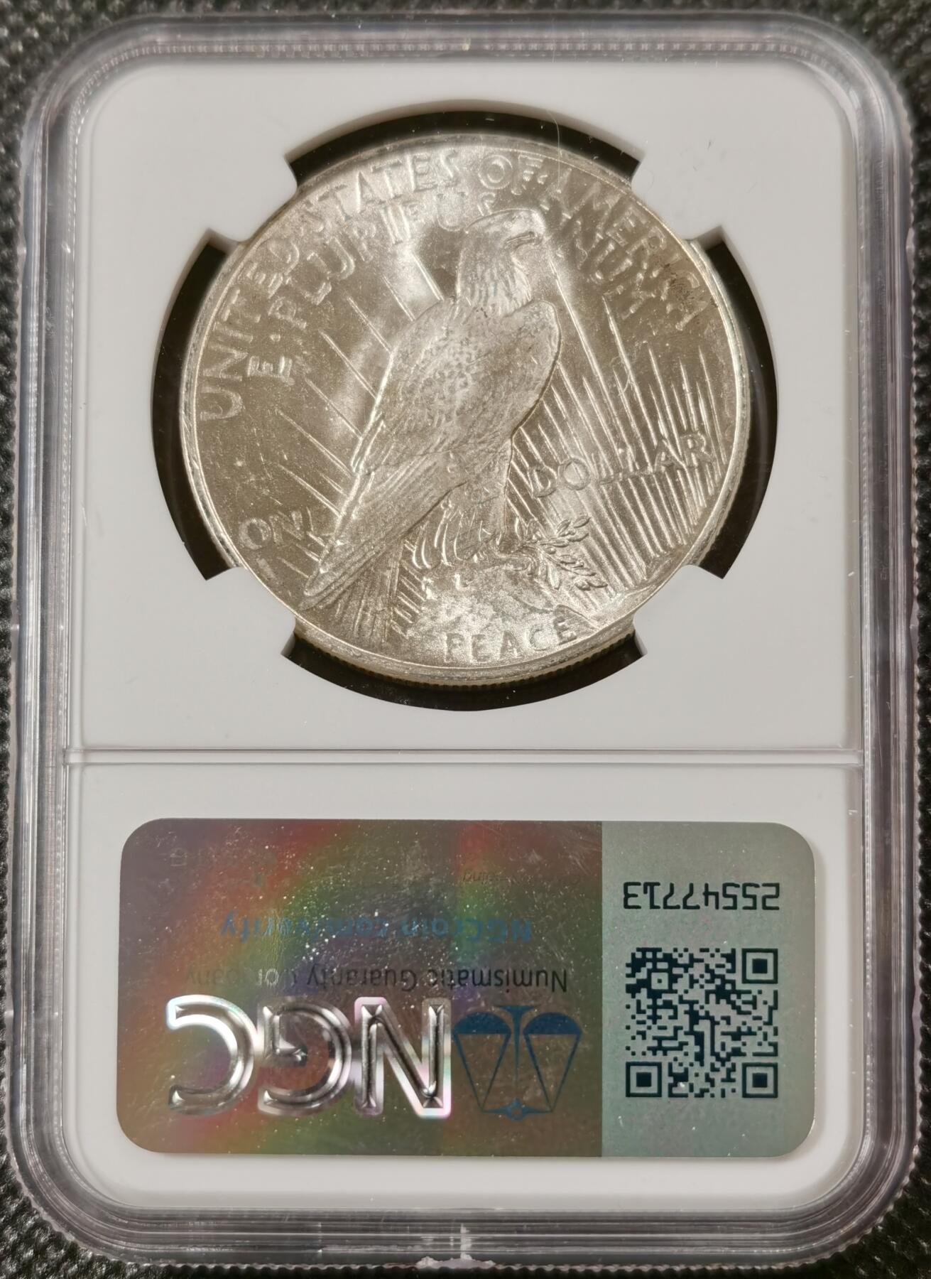  甄臻铺-美国银币专场-世界币章拍卖（第17期），送拍享返佣金等优惠多多 NGC-MS64 1922年美国和平银币，流水转光