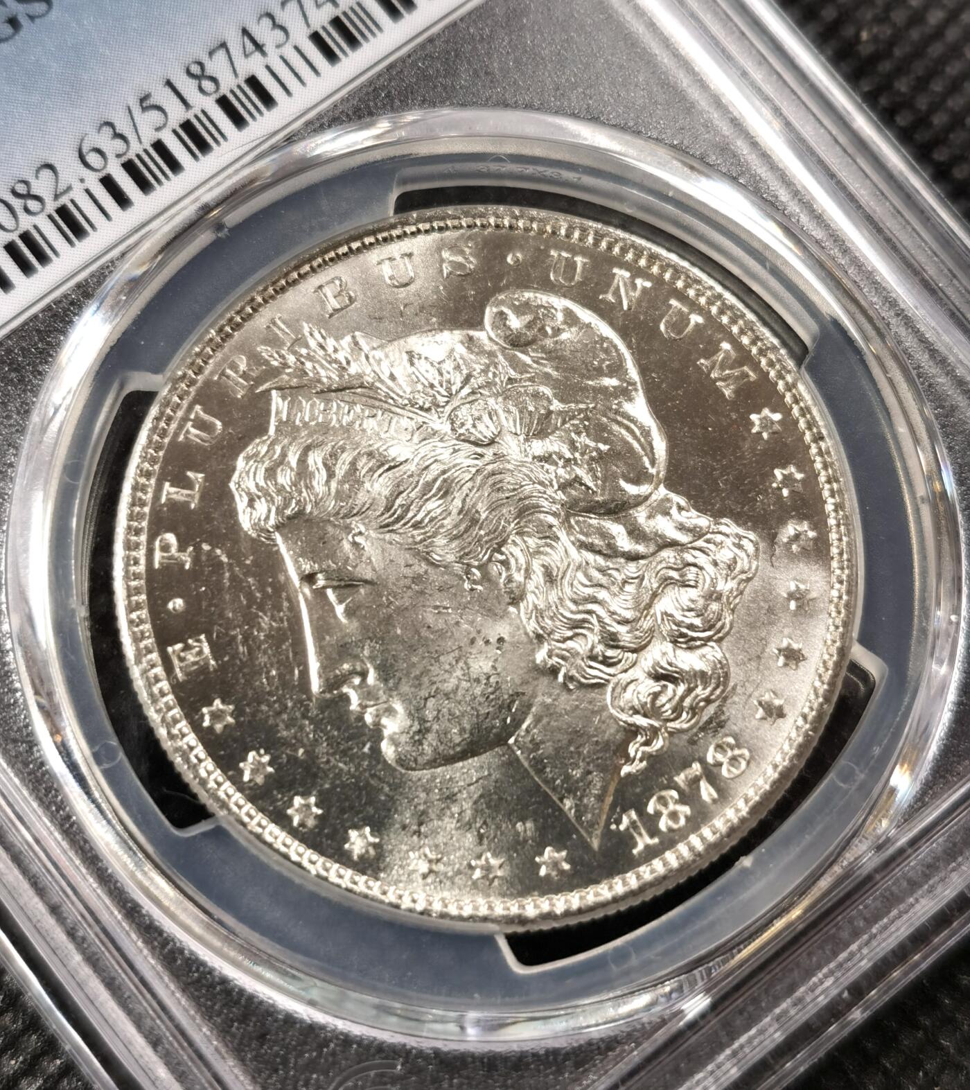  甄臻铺-美国银币专场-世界币章拍卖（第17期），送拍享返佣金等优惠多多 PCGS-MS63 1878年S版美国摩根，首发年份，PL质感，麦稀奇已经很久没出现了