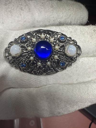 6.5徽章专场 - vintage/中古 西德蓝色琉璃掐丝胸针