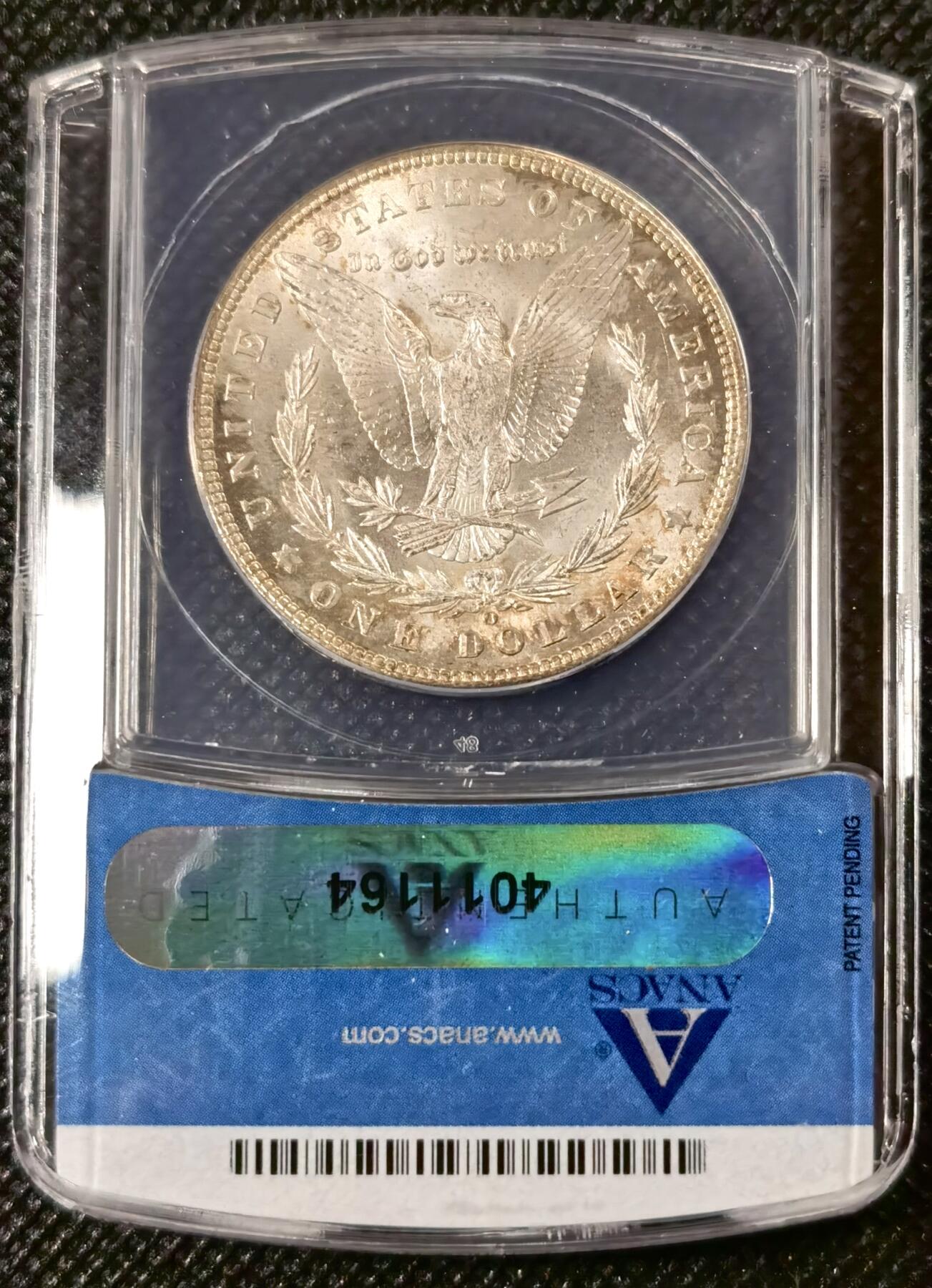  甄臻铺-美国银币专场-世界币章拍卖（第17期），送拍享返佣金等优惠多多 ANACS-MS64 1901年O版美国摩根，极美环五彩包浆