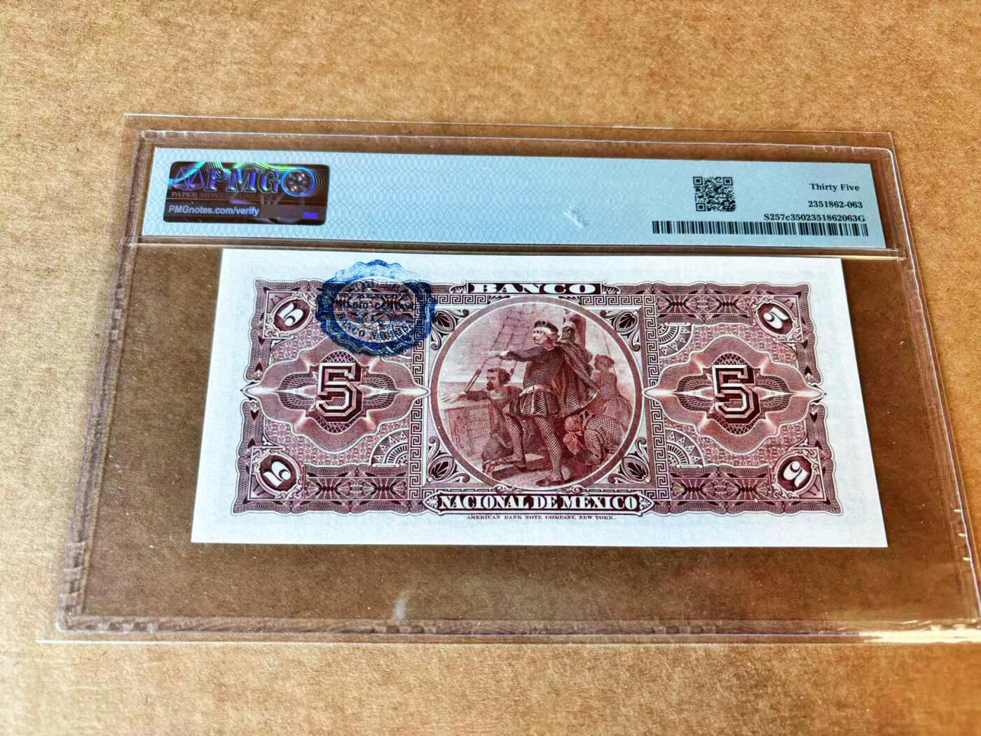 【Blue Auction】世界纸币精拍第664期【精】——16级TOP拍卖/信誉/品质/专业/高效💫 【无47实钞】墨西哥 1906年5比索 ABNC出品 PMG35