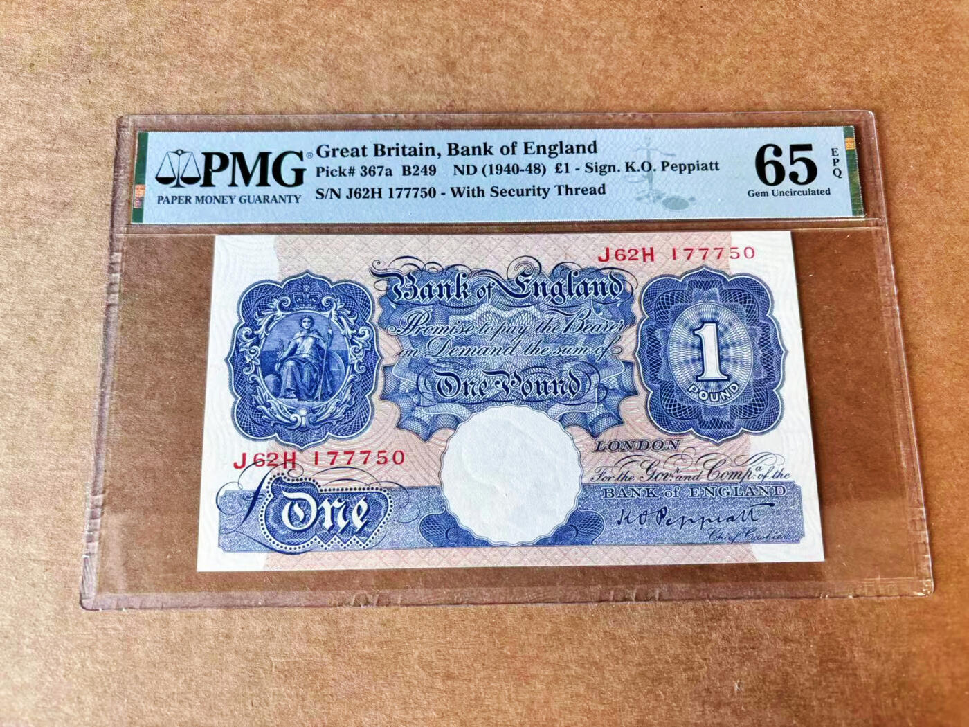 【Blue Auction】世界纸币精拍第664期【精】——16级TOP拍卖/信誉/品质/专业/高效💫 英国 A序列1940-48年1镑 PMG65EPQ