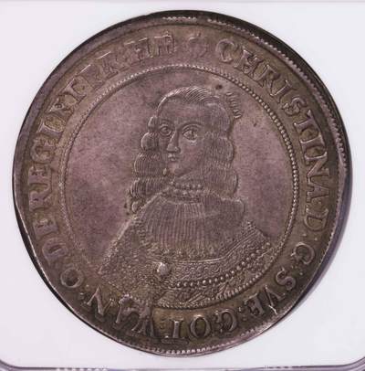 NGC-AU55 1642瑞典克里斯蒂娜女王1达勒大银币全深打 - NGC-AU55 1642瑞典克里斯蒂娜女王1达勒大银币全深打