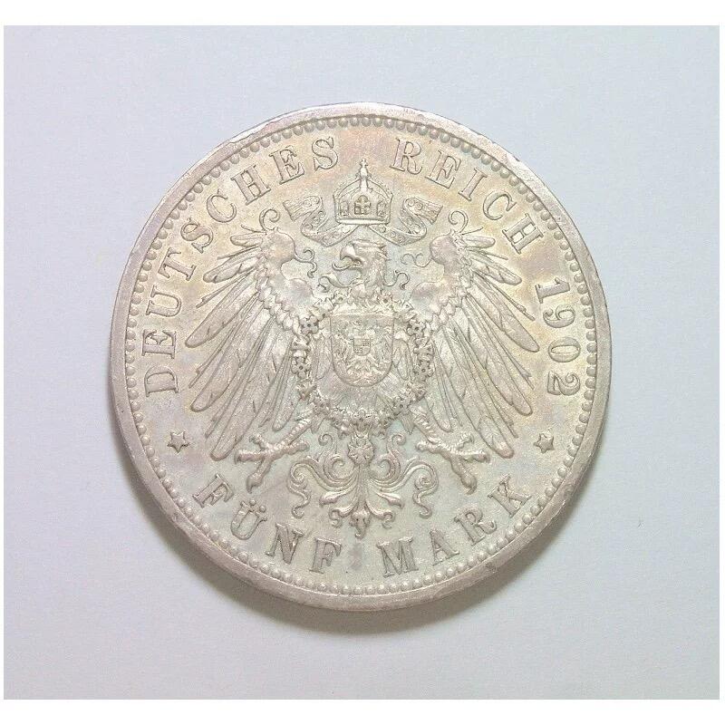 【银】德国巴登1902年 腓特烈一世登基50周年5马克大银币 难得五彩爽品