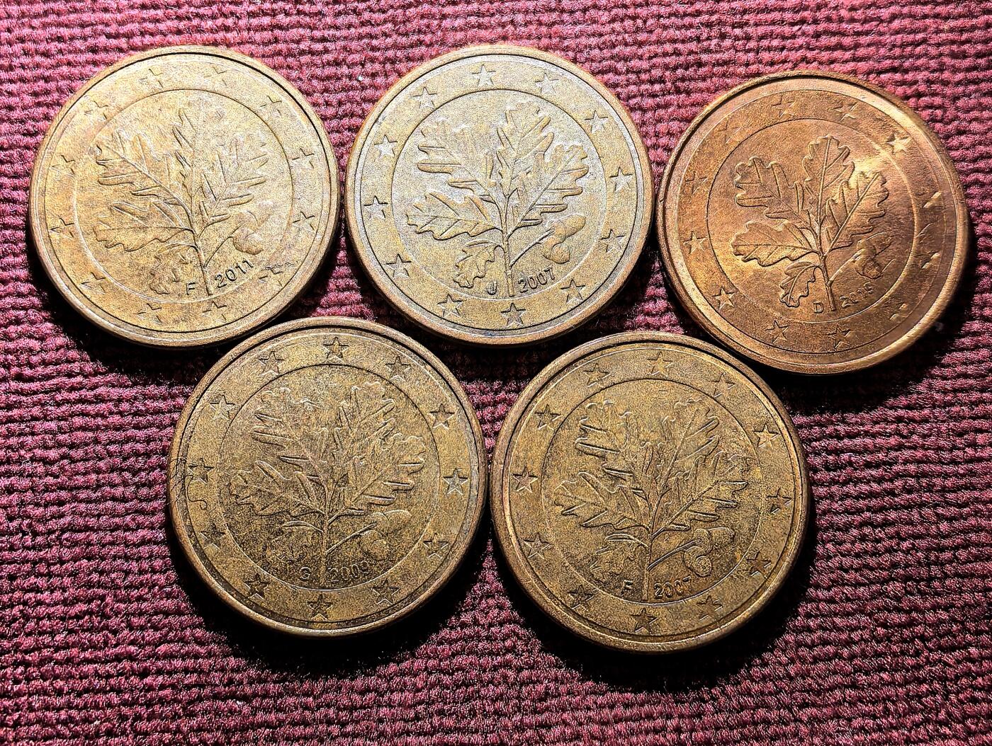 南宋泉阁俄币 外币 国币 专场第十期【送拍无额外佣金】 现代5欧分流通币一组五枚 通货好品 转光