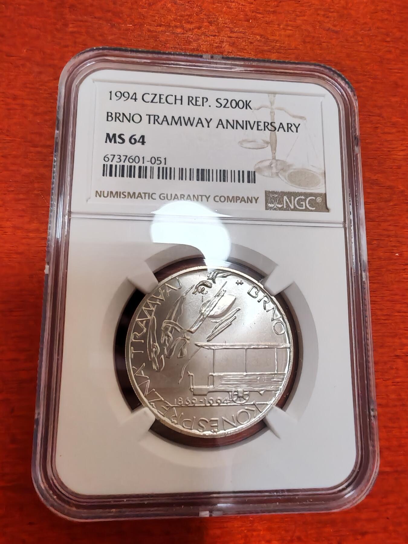 长老汇蛇年精选第十一场拍卖  1994捷克有轨电车周年200克朗银币，NGC MS64，唯一亚军，更高1枚