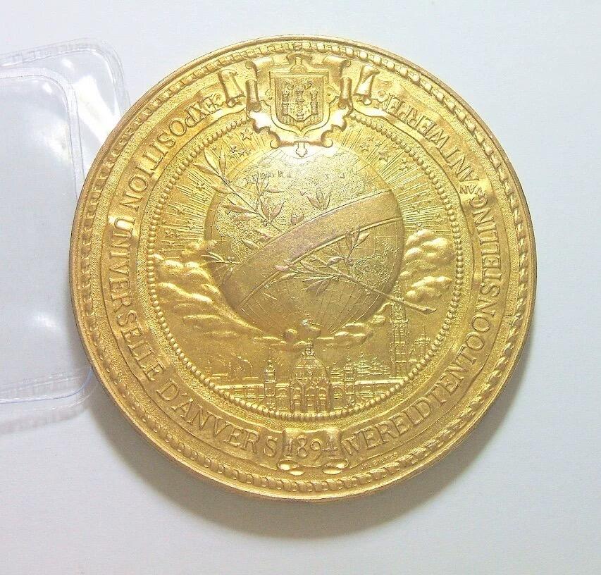 【艺术】比利时艺术大章1894年 利奥波德二世高浮雕精制超大镀金章 60MM   