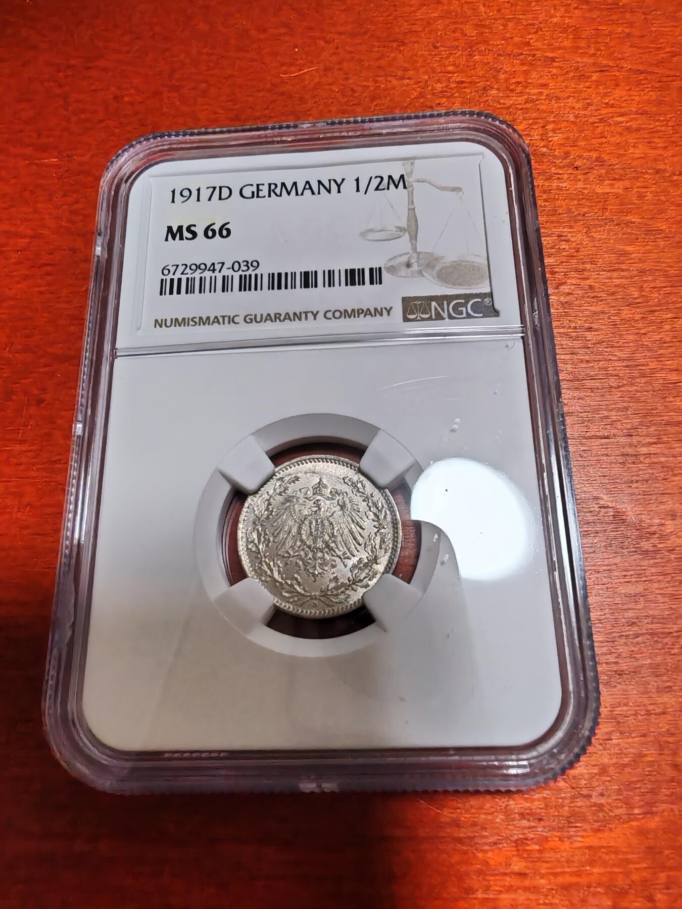 长老汇蛇年精选第十一场拍卖 1917德国1/2马克银币，NGC MS66，亚军分