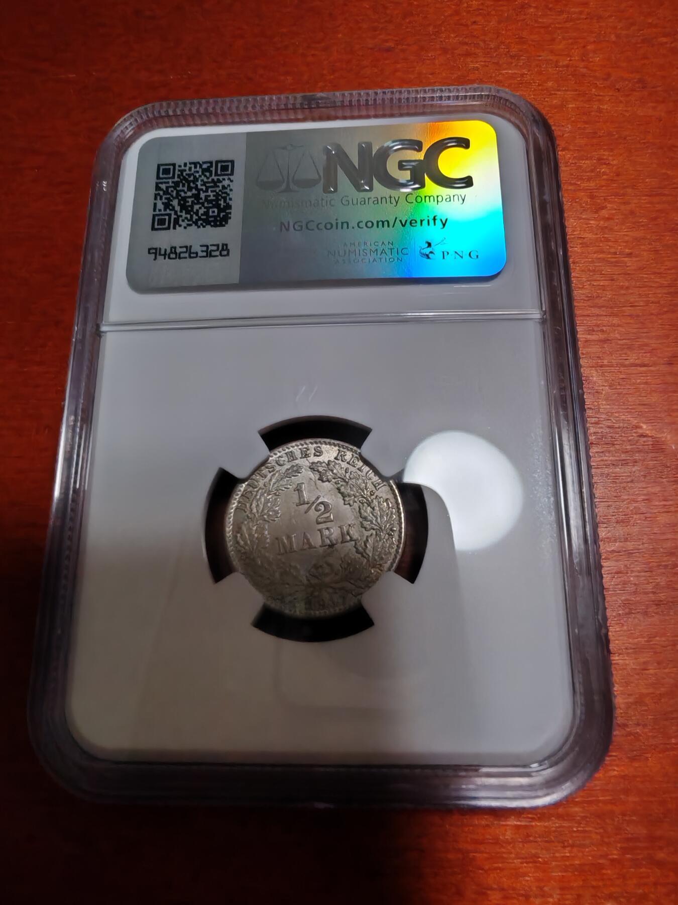 长老汇蛇年精选第十一场拍卖 1917德国1/2马克银币，NGC MS66，亚军分