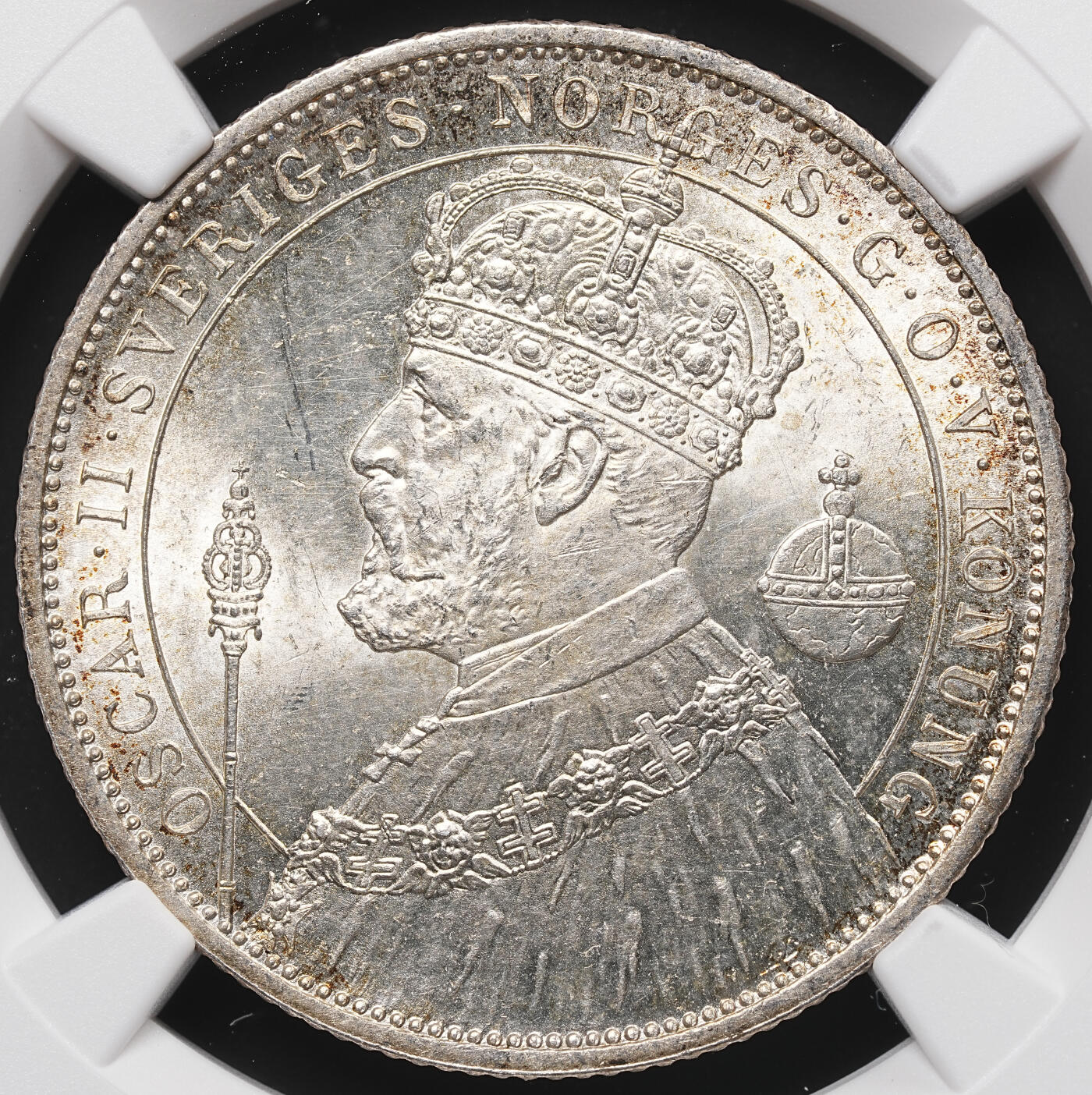 修遠堂世界钱币第七十期 NGC MS64 1897年瑞典国王登基25周年纪念2克朗银币