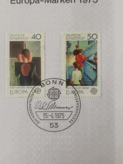 德国邮票纪念卡——出生卡（出世纸），1974、1975年全年齐拆零拍 1975/9  1975.4.15 欧罗巴绘画 