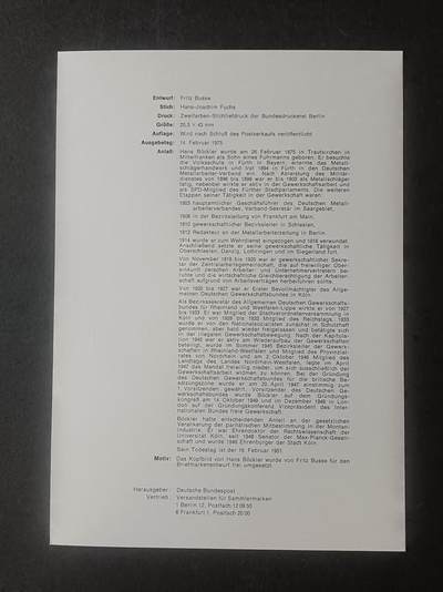 德国邮票纪念卡——出生卡（出世纸），1974、1975年全年齐拆零拍 1975/4  1975.2.14  H·伯克勒诞生 100周年