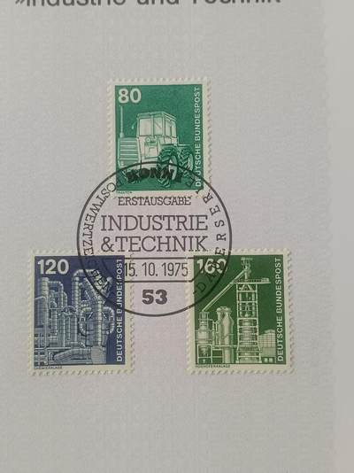 德国邮票纪念卡——出生卡（出世纸），1974、1975年全年齐拆零拍 1975/21  1975.10.15   工业与科技（三组）