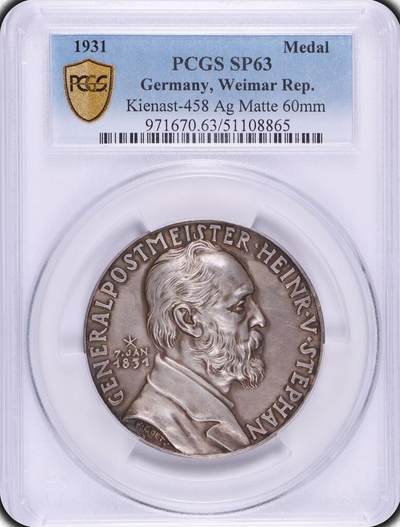PCGS-SP63 1931年德国帝国邮政总长60MM大银章 - PCGS-SP63 1931年德国帝国邮政总长60MM大银章