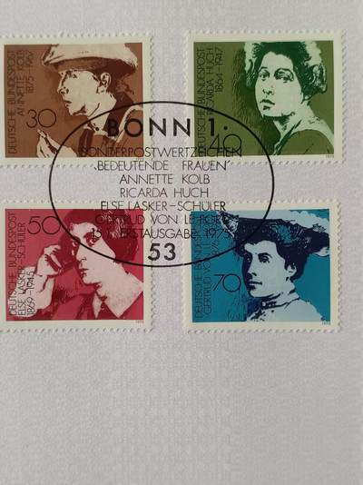德国邮票纪念卡——出生卡（出世纸），1974、1975年全年齐拆零拍 1975/1  1975.1.15著名的德国女作家