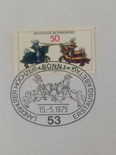 德国邮票纪念卡——出生卡（出世纸），1974、1975年全年齐拆零拍 1975/12  1975.5.15 国王勇敢者勃艮第围攻诺伊斯城500周年