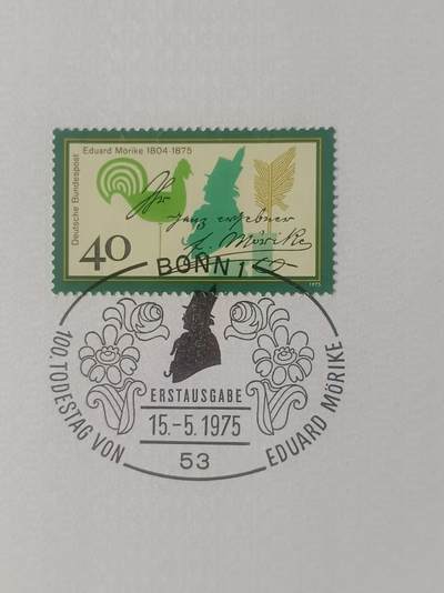 德国邮票纪念卡——出生卡（出世纸），1974、1975年全年齐拆零拍 1975/10  1975.5.15 牧师、诗人默里克逝世100周年