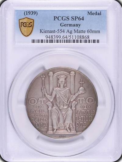 PCGS-SP64 1939年德国奥托一世皇帝60MM场景大银章 - PCGS-SP64 1939年德国奥托一世皇帝60MM场景大银章
