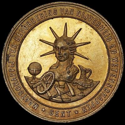 修遠堂世界钱币第七十期 - 1895年比利时鎏金铜章 46mm，35.50g