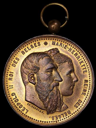 修遠堂世界钱币第七十期 - 1897年比利时鎏金铜章 51.25mm，46.28g
