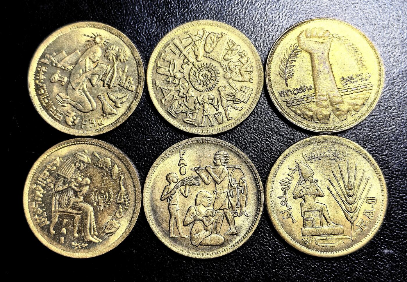 南宋泉阁俄币 外币 国币 专场第十期【送拍无额外佣金】 埃及 10皮阿斯特纪念币一组六枚 大个头 各种版别 未流通 转光好品