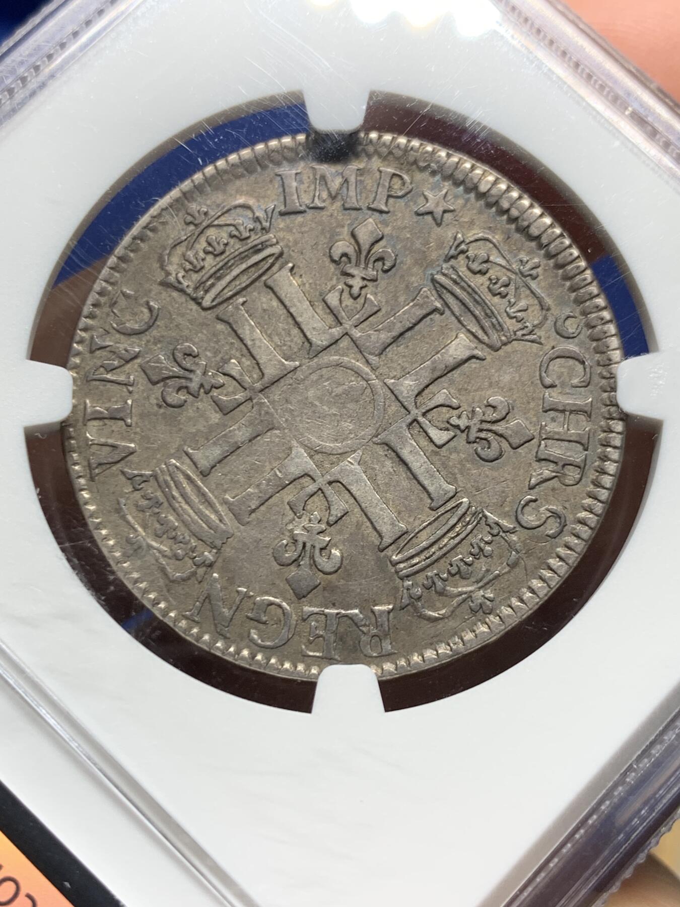 《竞宝斋》第382场 周日，周一，周二 3场连拍 （全场包邮） NGC VF35 法国太阳王1690-A年路易十四 二分之一埃居银币 老埃居出分不易 出一个少一个 这个年份的上海NGC已经不评级了