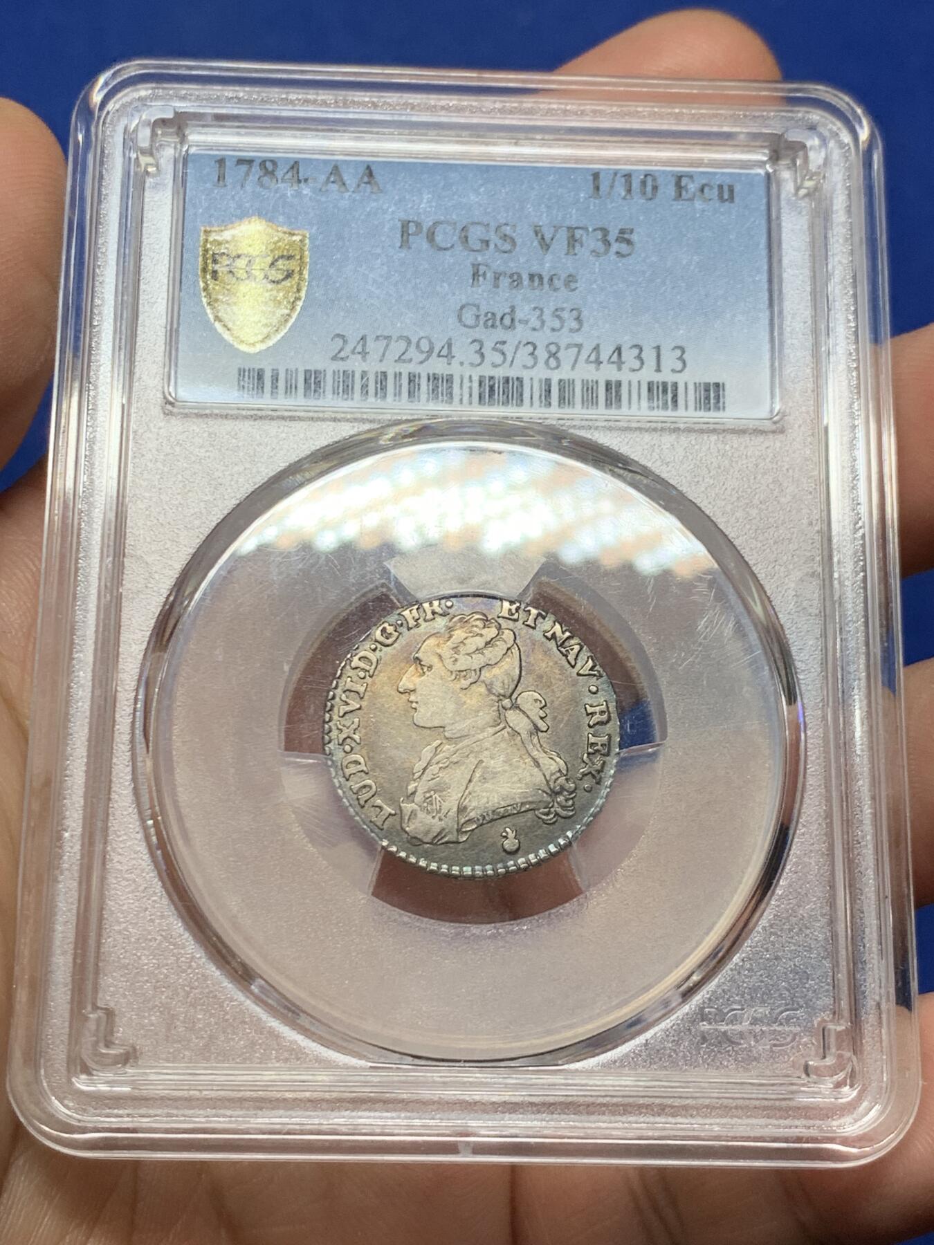 《竞宝斋》第382场 周日，周一，周二 3场连拍 （全场包邮） PCGS VF35 法国1784年十分之一埃居银币