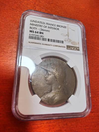 长老汇蛇年精选第十二场拍卖 法国戎装玛丽安娜内务部铜章，NGC MS64BN，N唯一记录