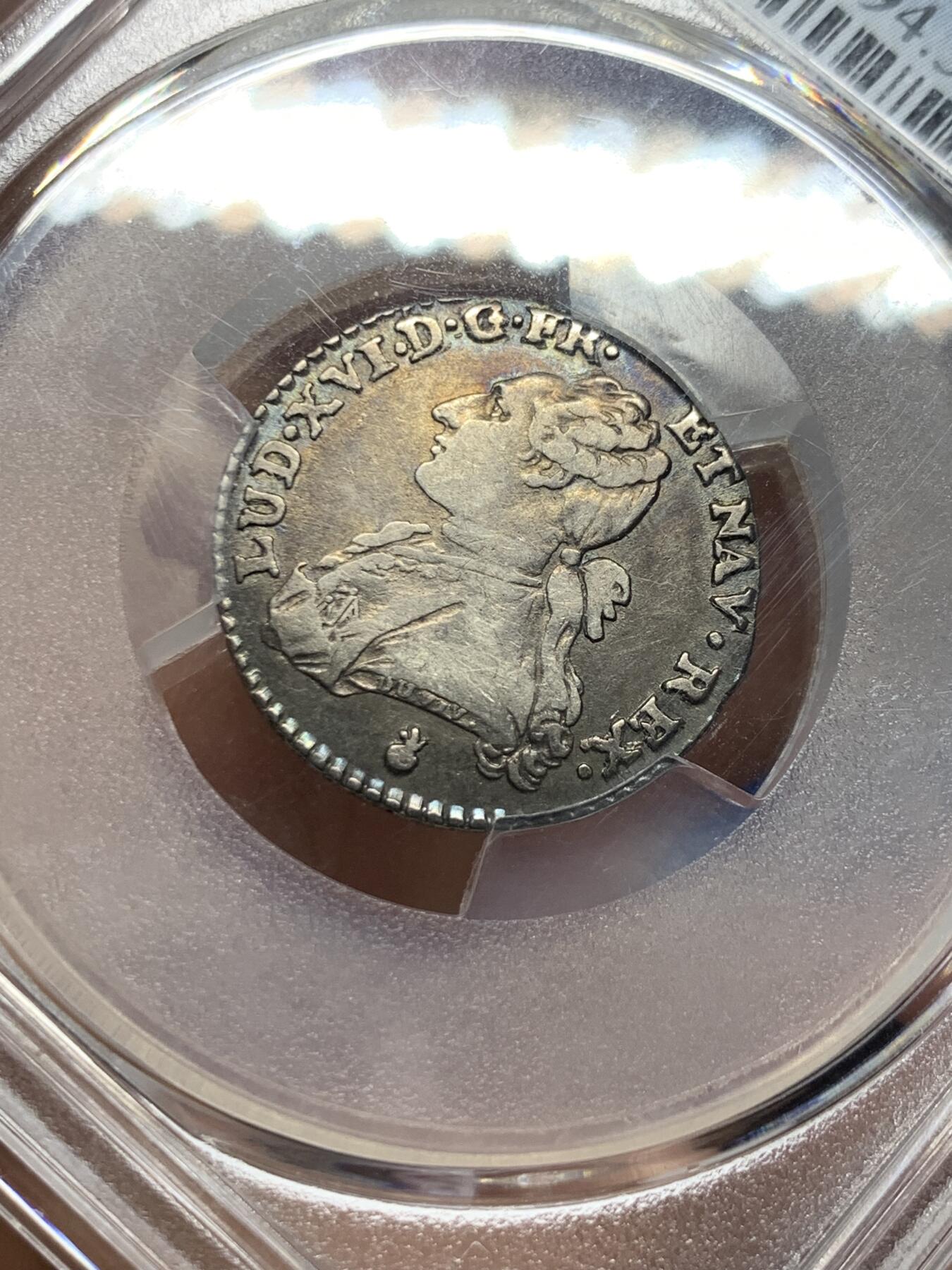 《竞宝斋》第382场 周日，周一，周二 3场连拍 （全场包邮） PCGS VF35 法国1784年十分之一埃居银币