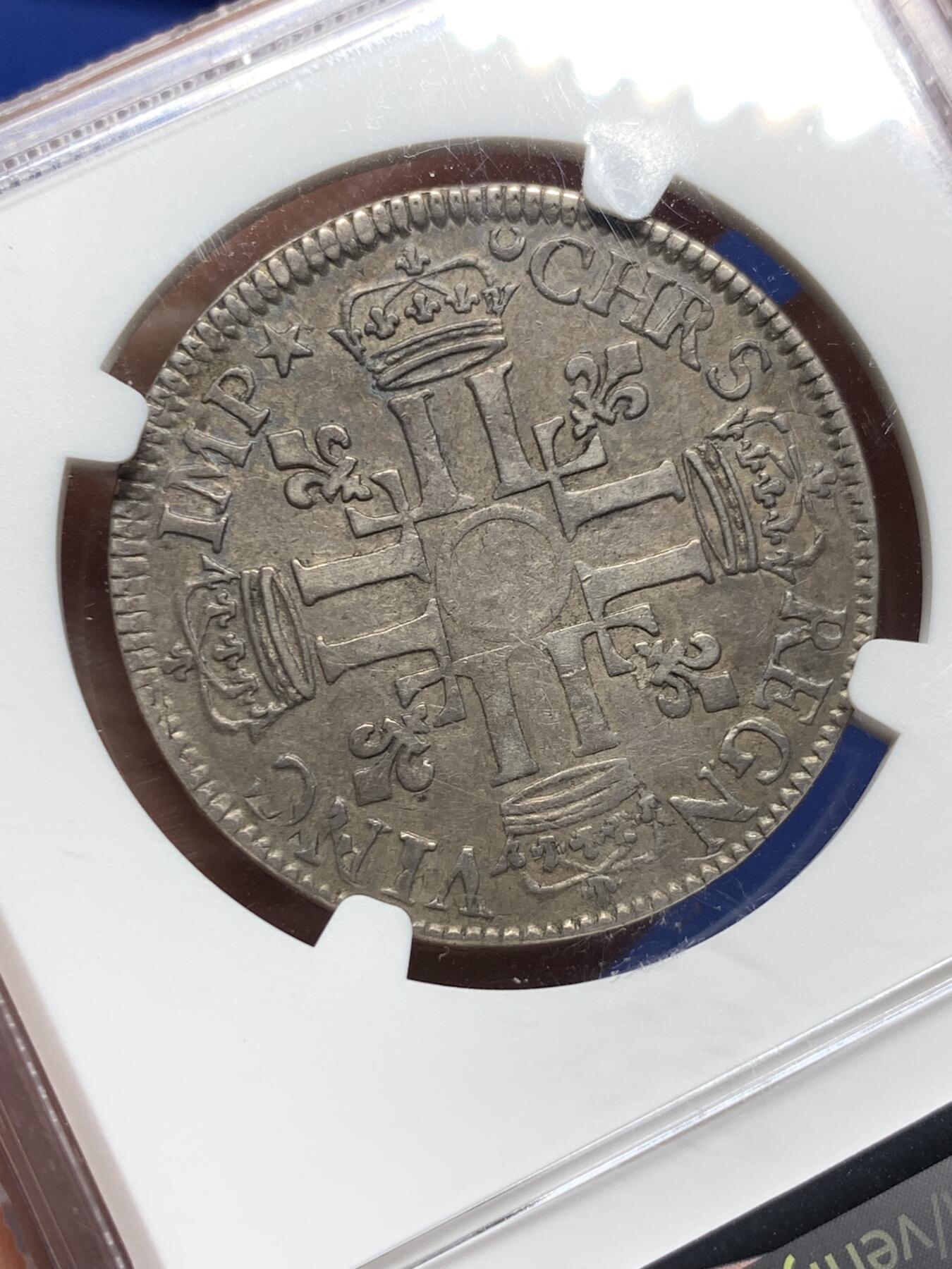 《竞宝斋》第382场 周日，周一，周二 3场连拍 （全场包邮） NGC VF35 法国太阳王1690-A年路易十四 二分之一埃居银币 老埃居出分不易 出一个少一个 这个年份的上海NGC已经不评级了