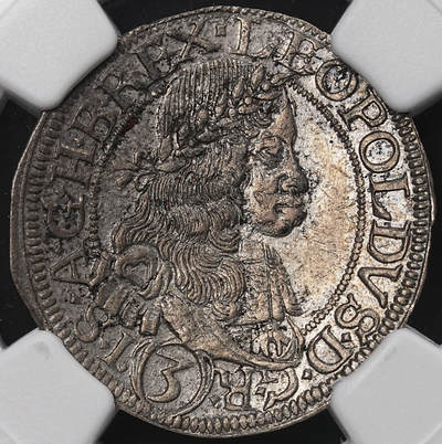 修遠堂世界钱币第七十期 - NGC MS62 1666年神圣罗马帝国3克鲁泽银币
