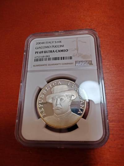 长老汇蛇年精选第十二场拍卖 2004意大利作曲家普西尼10欧元精制银币，NGC PF69UC，冠军分