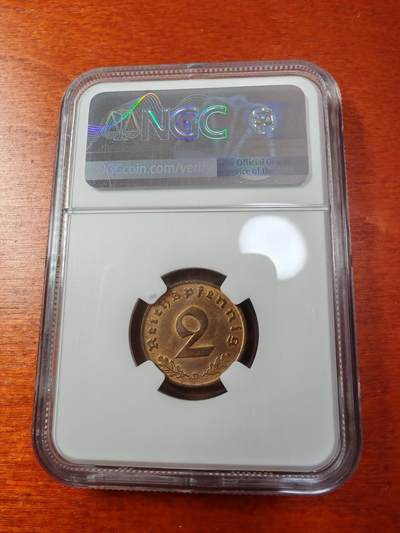 长老汇蛇年精选第十二场拍卖  1937德国第三帝国2芬尼铜币，NGC MS63RB，季军分，更高6枚