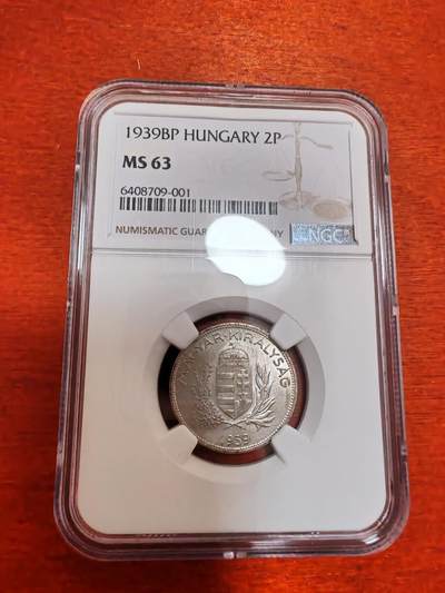 长老汇蛇年精选第十二场拍卖  1939BP匈牙利2潘果银币，NGC MS63分，该币NGC标注有错，应该是1潘果